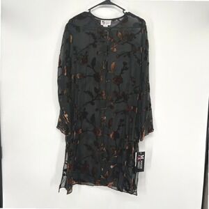 NWT Maggie Sweet Tunic Womens Medium Black Bronze Floral Velvet Burnout Sheer
